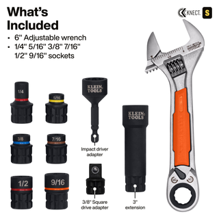 Klein Tools 5076RTK KNECT 6-Inch Adjustable Wrench with Pass-Through Ratchet Set, 10-Piece