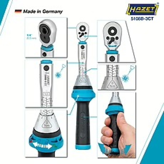 Hazet 5108B-3CT 1/4 inch (6.3 mm) hexagon ∙ hollow Torque wrench with reversible ratchet for screwdriver bits ∙ 2.5 – 25 Nm ∙ ±3%