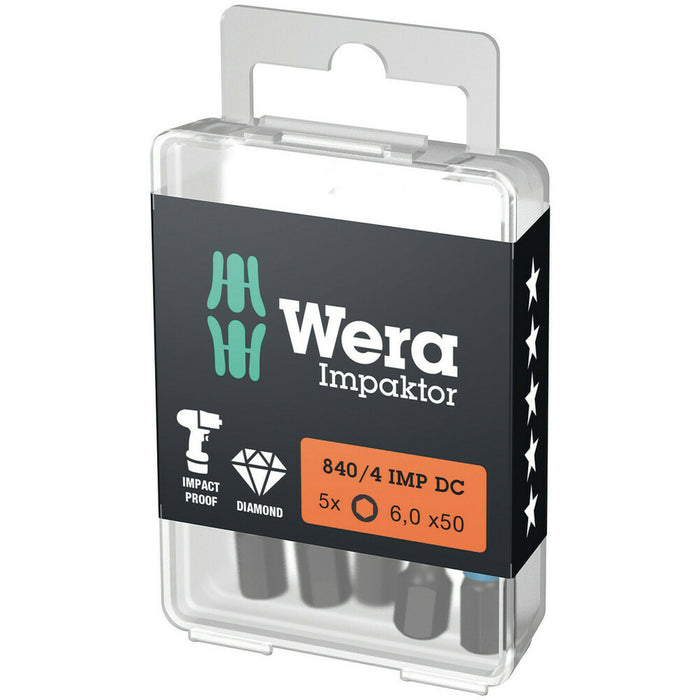 Wera 840/4 IMP DC Hex-Plus DIY Impaktor bits, 4 x 50 mm, 5 pieces