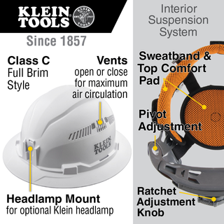 Klein Tools 60911 Hard Hat, Vented, Full Brim Style, High Visibility Lime