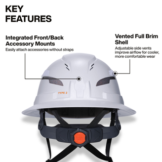 Klein Tools 60931T2 Class C Type-2 Hard Hat, Vented Full Brim with Strap, High Visibility Orange