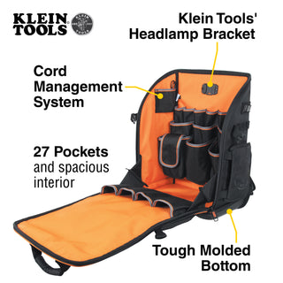 Klein Tools 62482 Tradesman Pro Tool Station Tool Bag Backpack, 27 Pockets