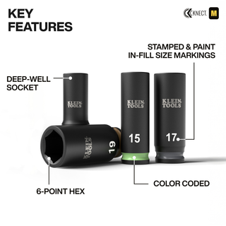 Klein Tools 65109IMPCTM KNECT Deep-Well 3/8" Drive Impact Socket Set, Metric, 9 Pc.