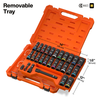Klein Tools 65123HD KNECT 1/2" Deep-Well Impact Socket Set, SAE / Metric, 28 Pc.