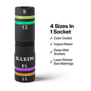 Klein Tools 6512MQS Quad-4 Heavy-Duty Impact Flip Socket, Metric, 6-1/2-Inch Shaft, 2-Piece