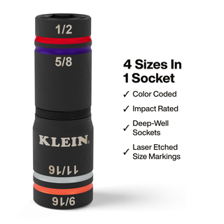 Klein Tools 6512QS Quad-4 Heavy-Duty Impact Flip Socket, SAE, 2-Piece