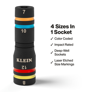 Klein Tools 651MQS Quad-4 Heavy-Duty Impact Flip Socket, Metric, 3-1/2-Inch Shaft, 2-Piece