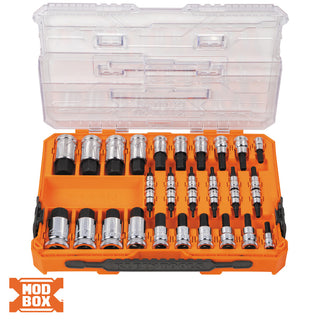 Klein Tools 65233HEX Knurled Hex Bit Socket Set, SAE and Metric, 33 Pc.