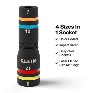 Klein Tools 652MQS Quad-8 Heavy-Duty Impact Flip Sockets, Metric, 3-Piece