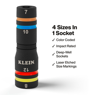 Klein Tools 653MQS KNECT Quad-12 Heavy-Duty Impact Flip Sockets, SAE and Metric, 6-Piece