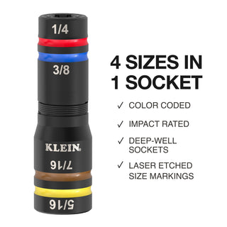 Klein Tools 654QS KNECT Quad-16 Heavy-Duty Impact Flip Sockets, SAE and Metric, 6 Pc.