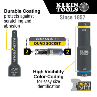 Klein Tools 66069 Flip Quad Socket Adapter, 1/2" to 3/8"