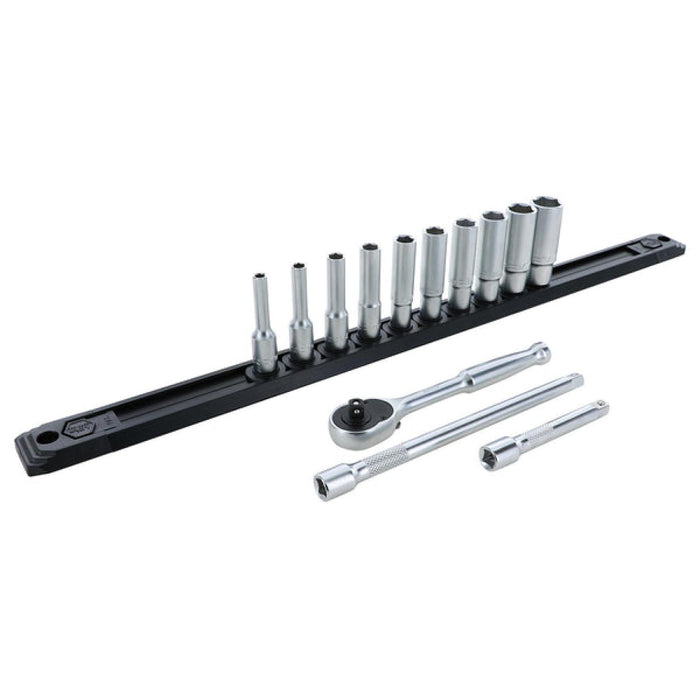 Wiha 33392 1/4 Inch Drive Deep Socket Set 5/32-9/16 with Ratchet and Extensions 13-Piece