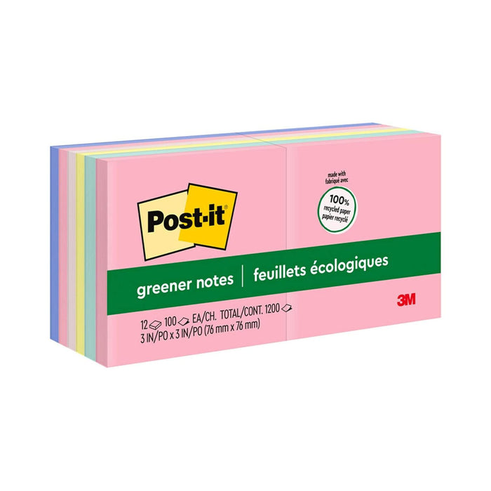 Post-it® Greener Notes 654-RP-A, 3 in x 3 in (76 mm x 76 mm), Helsinki colors