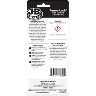 J-B Weld 27106 Perma-Lock High Strength Threadlocker - Red - 6 ml