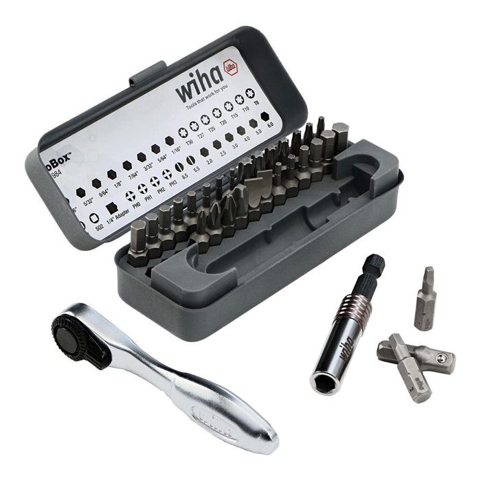 Wiha Tools 74984 Standard Bit GoBox Set with Mini Ratchet, 32 Pc.