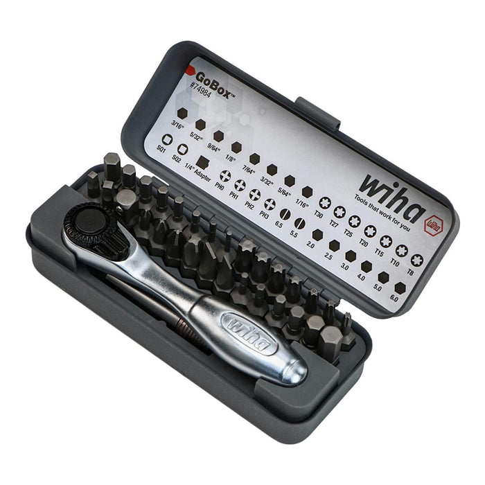 Wiha Tools 74984 Standard Bit GoBox Set with Mini Ratchet, 32 Pc.