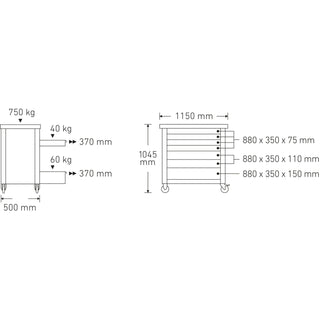 Stahlwille 85010625 12950/11 Mobile workbench, L.500 mm