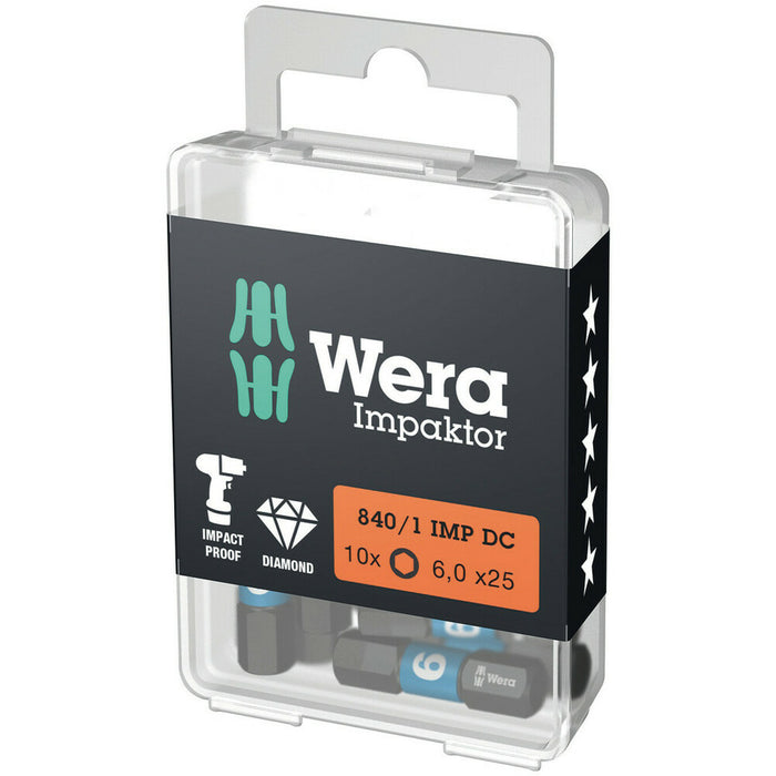 Wera 840/1 IMP DC Hex-Plus DIY Impaktor bits, 5 x 25 mm, 10 pieces