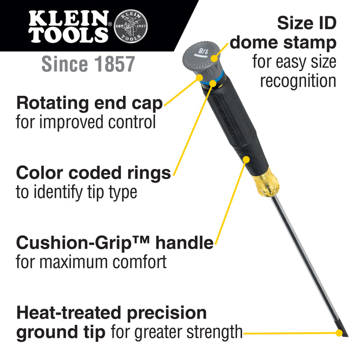 Klein Tools 6254 Precision Screwdriver, 1/8" Slotted, 4" Shank