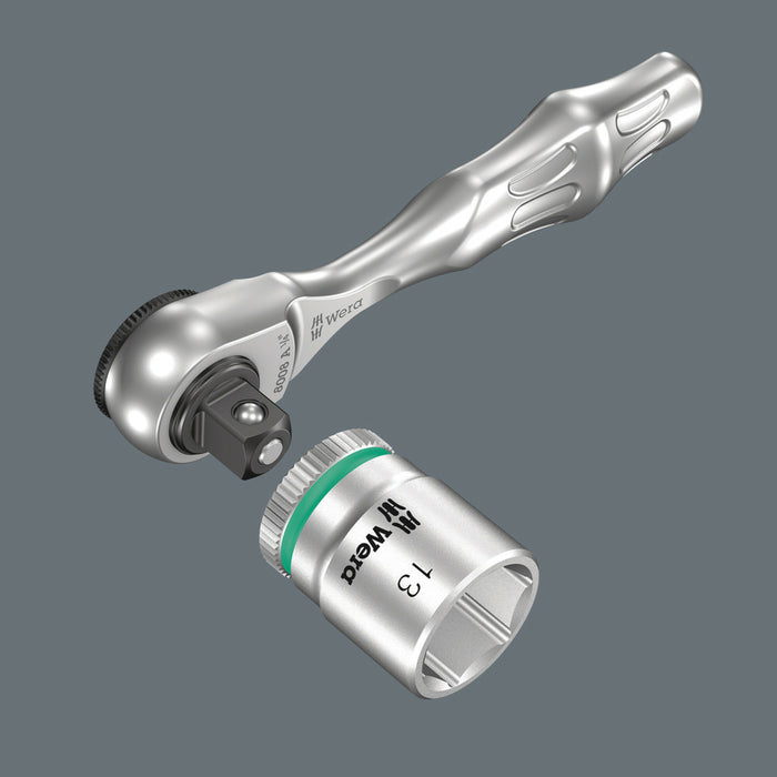 Wera 8008 A Zyklop Mini 3 Ratchet with 1/4" drive, 1/4" x 87 mm