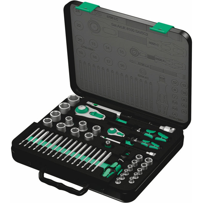 Wera 8100 SA/SC 2 Zyklop Speed Ratchet Set, 1/4" drive and 1/2" drive, metric, 43 pieces