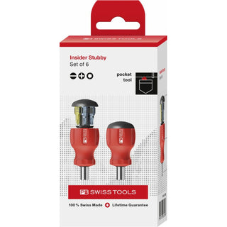 PB Swiss Tools PB 8453.CBB Insider Stubby - SwissGrip 1/4" bit holder with 6 Precision Bits in the handle