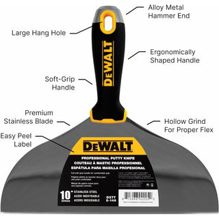 Dewalt DXTT-2-146 10 in. Stainless Steel Putty Knife with Soft Grip Handle