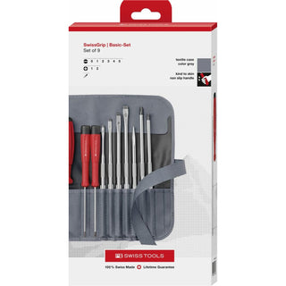 PB Swiss Tools PB 8218.GY CBB SwissGrip Screwdriver Set With Interchangeable Blades, Slotted, Phillips, 10 Piece