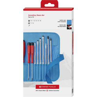 PB Swiss Tools PB 8218.TU CBB SwissGrip Screwdriver Set With Interchangeable Blades, Slotted, Phillips, 10 Piece