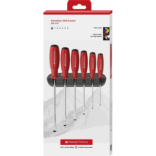 PB Swiss Tools PB 8240.CBB SwissGrip Screwdriver Set, Slotted 6 pcs w/ Wall Holder