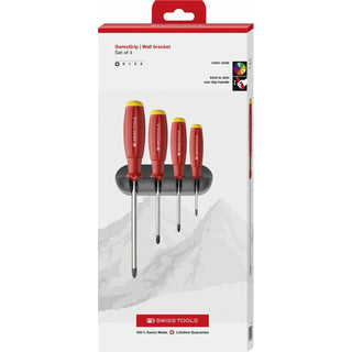 PB Swiss Tools PB 8242.CBB SwissGrip Screwdriver Set, Phillips, 4 pcs w/ Wall Holder