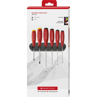 PB Swiss Tools PB 8244.CBB SwissGrip Screwdriver Set, Slotted & Phillips, 6 pcs w/ Wall Mount