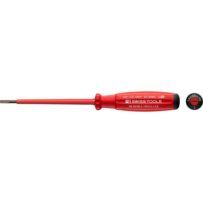 PB Swiss Tools PB 58100.2-100/3.5 Swiss Grip VDE Screwdriver, Insulated 3.5 x 100mm