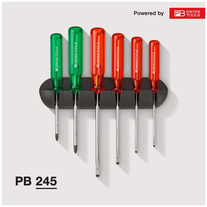 PB Swiss Tools PB 245.CBB Classic Screwdriver Set, Slotted & Pozidriv, 6 pcs w/ Wall Mount