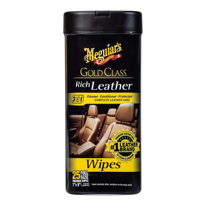 Meguiar's G10900 Gold Class Rich Leather Wipes, 25 Count