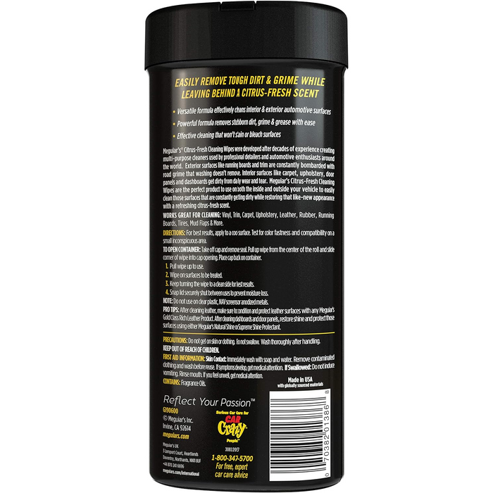 Meguiar's G190600 Citrus-Fresh Cleaning Wipes, 25 Wipes