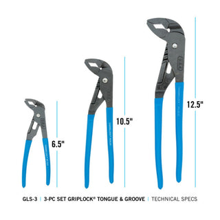 Channellock GLS-3 3Pc GRIPLOCK Tongue & Groove Pliers Set