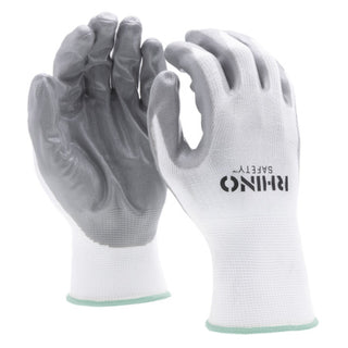 NSI GLV-100M White Nylon Safety Gloves, Palm-Dipped Nitrile Coating, Medium