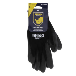NSI GLV-200L Black Nylon Safety Gloves, Polyurethane Palm Coating, Large