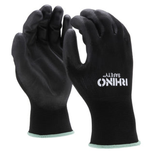 NSI GLV-200M Black Nylon Safety Gloves, Polyurethane Palm Coating, Medium