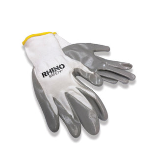 NSI GLV-100L White Nylon Safety Gloves, Palm-Dipped Nitrile Coating, Large