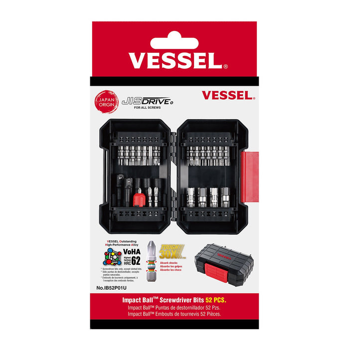 Vessel Tools IB52P01U IMPACT BALL Torsion Bits and Hard Case, 52 Pc.