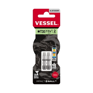 Vessel Tools IBTX3030P2 IMPACT BALL Torsion Bit (T30 x 30 mm, 2 pcs.)