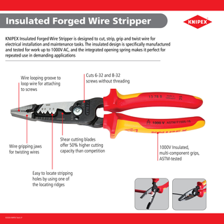Knipex 13 78 8 SBA 8" Forged Wire Stripper 20-10 AWG, 1000V Insulated