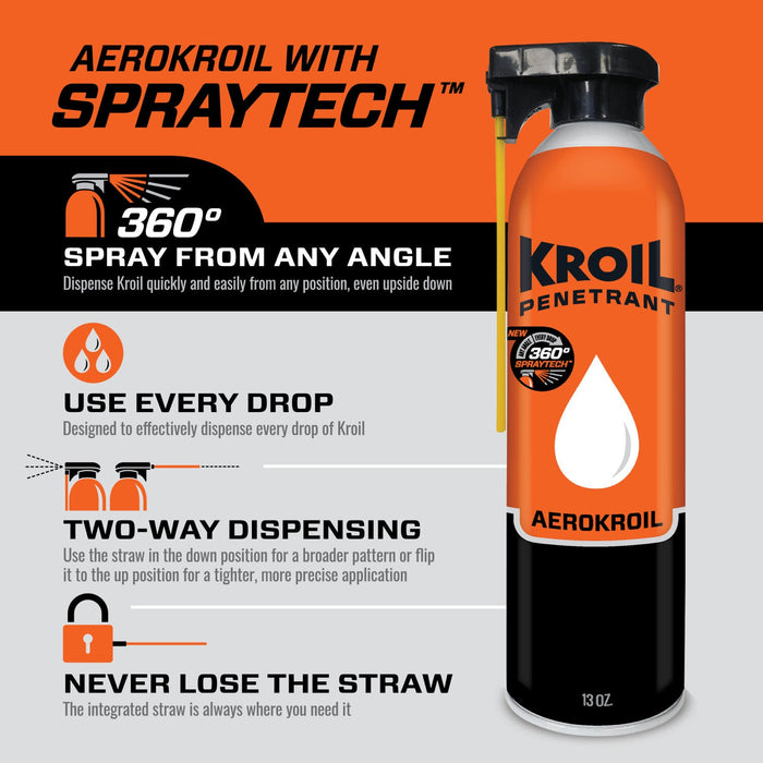 Kroil KS132ST Original Penetrant Oil Aerosol with SprayTech, 13 oz - For Rusted Bolts, Metal, Hinges, Chains, Moving Parts, Rust, Corrosion Inhibitor