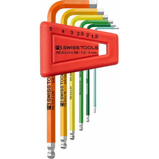 PB Swiss Tools PB 212.H-5 RB Hex Key Set Ballpoint Metric Rainbow 1.5-5mm 6-Piece