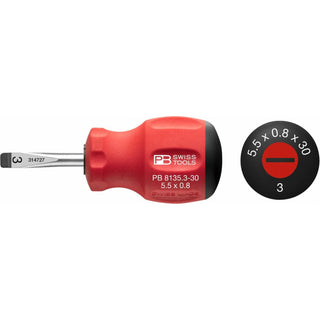 PB Swiss Tools PB 8135.3-30 Slotted, Swiss Grip Stubby Screwdrivers, 3 x 30mm