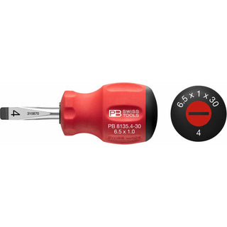 PB Swiss Tools PB 8135.4-30 Slotted, Swiss Grip Stubby Screwdrivers, 3.5 x 30mm