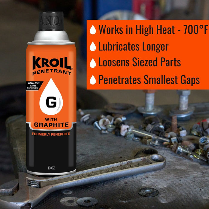 Kroil PH132 Original Penetrant Oil Aerosol with Graphite, 13 oz - For Small Gaps, Corroded Metal, Seized Parts